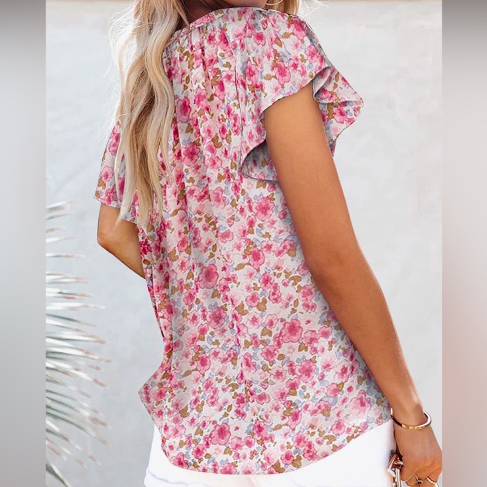 FLORAL FLUTTER SLEEVE V-NECK BLOUSE - Picture 3 of 3